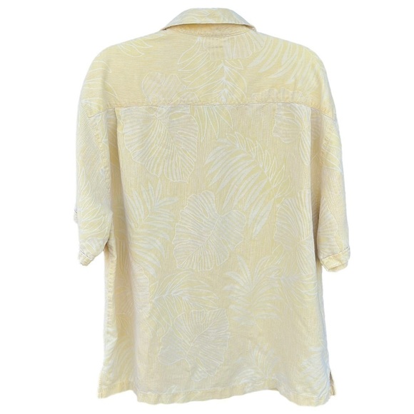Jamaica Jaxx 100% Silk Jacquard Palm Frond Hawaiian Shirt Yellow XXL Banana Leaf - Picture 2 of 13